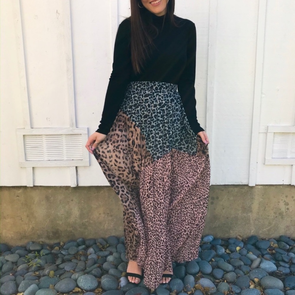 Leopard Patchwork Boho Maxi Skirt Sz S NEW